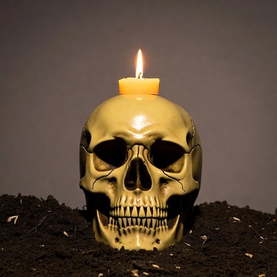 Skull with Candle on Dirt