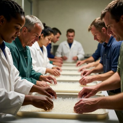 Scientists handling samples in lab
