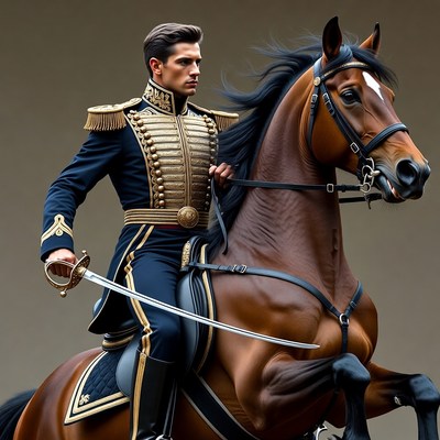 Man in military uniform riding horse