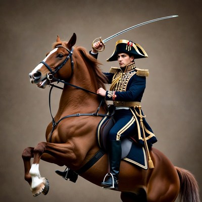 Man in Napoleonic uniform on rearing horse
