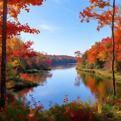 Autumn River Framed by Colorful Trees
