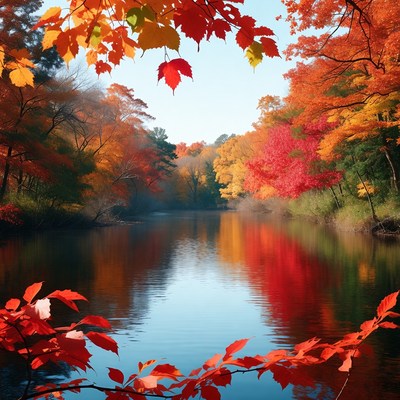 Autumn River with Vibrant Fall Foliage