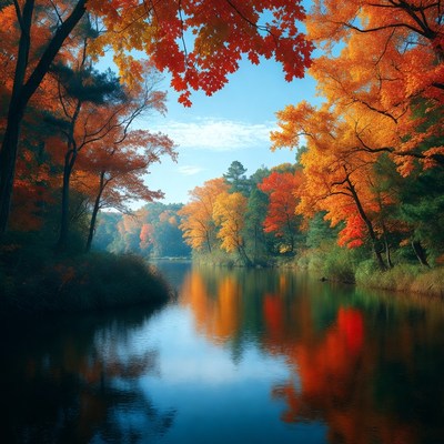 Autumn Forest with Reflective River