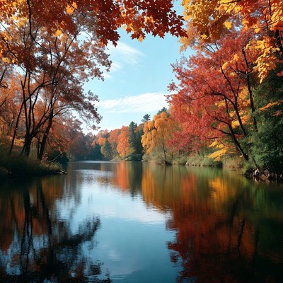 Autumn Trees Reflecting in Lake