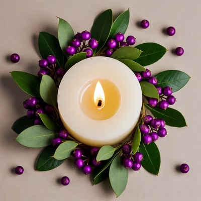 White Candle with Purple Berries