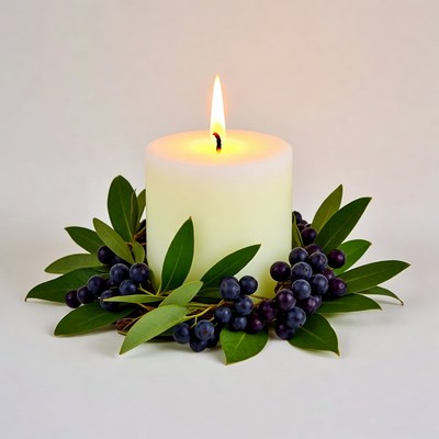 White Candle with Grapes and Laurel