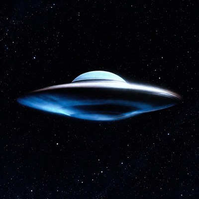 Glowing UFO in starry space