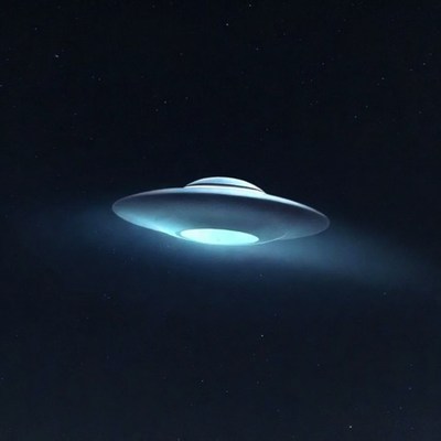 Glowing UFO in night sky
