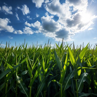Corn Field Under Sunny Blue Sky