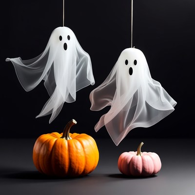 Halloween Ghosts Hanging with Pumpkins