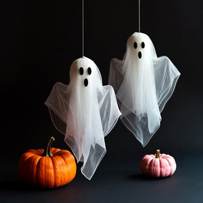 Hanging Ghosts with Pumpkins