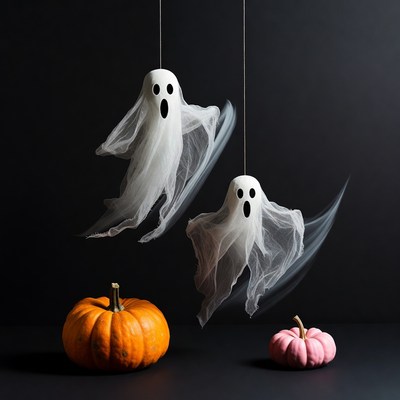 Hanging Ghost Decorations with Pumpkins