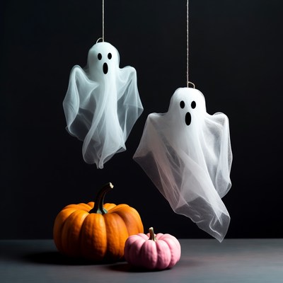 Hanging Ghost Decorations with Pumpkins