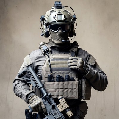 Soldier in tactical gear with rifle