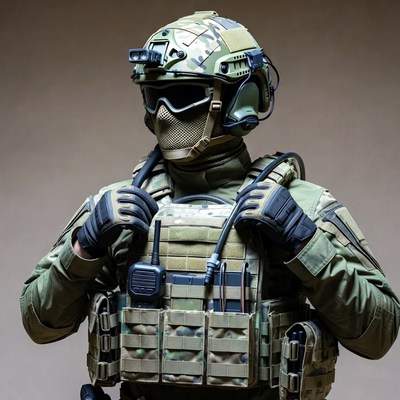 Soldier in Camouflage Tactical Gear