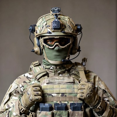 Soldier in Multicam Gear with Helmet