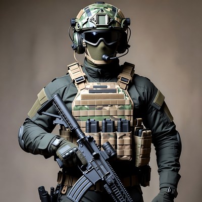 Soldier holding rifle in tactical gear