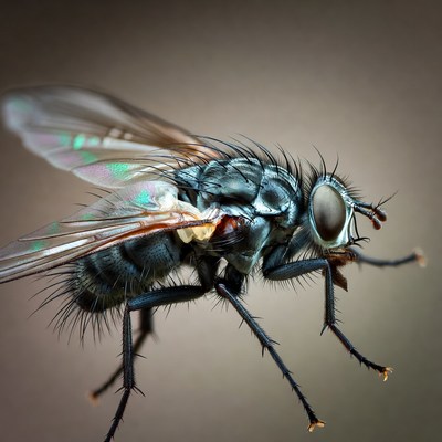 Closeup of metallic blue house fly