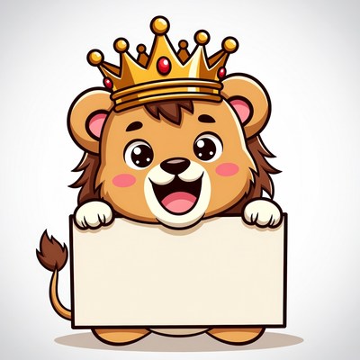 Cartoon lion holding blank sign
