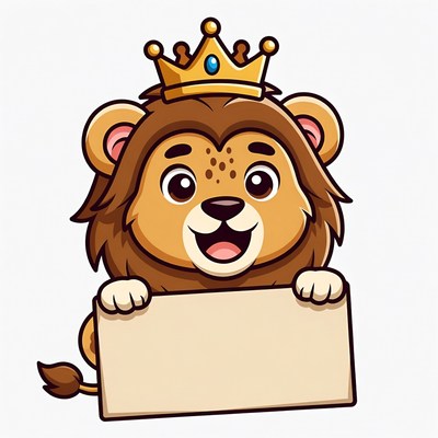 Cartoon Lion Holding Blank Sign