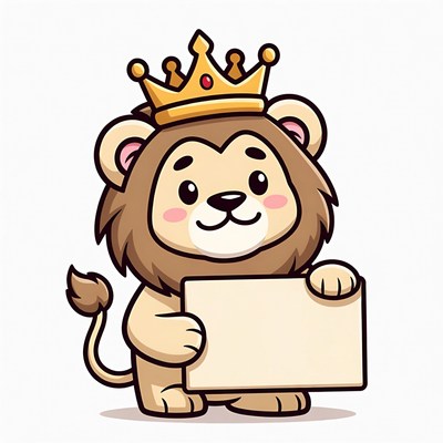 Cartoon lion holding blank sign