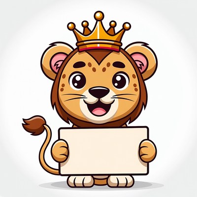 Cartoon Lion Holding Blank Sign