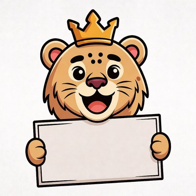 Cartoon lion holding blank sign