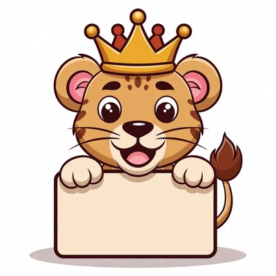 Cartoon lion cub holding blank sign