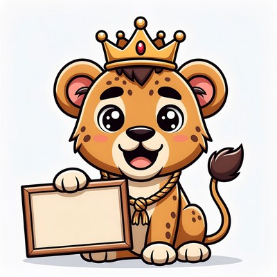 Cute lion cub holding blank sign