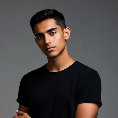 Young South Asian man in black t-shirt