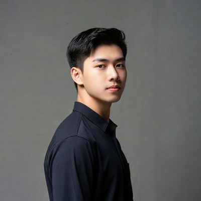 Asian man in black shirt profile