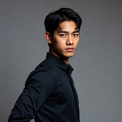 Asian man in black shirt profile