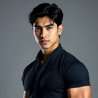 Handsome Asian man in black shirt