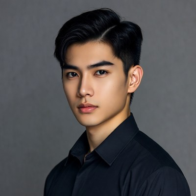 Handsome Asian man in black shirt