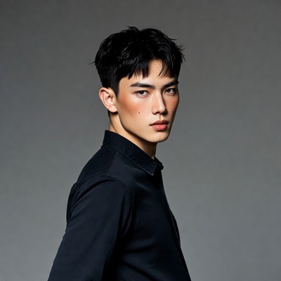 Handsome Asian man in black shirt