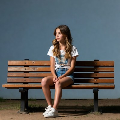 Teen girl sitting on park bench