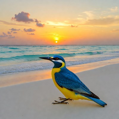 Rainbow Bee-eater Bird on Beach Sunset