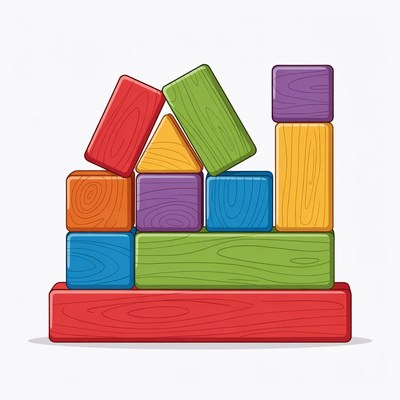 Colorful wooden building blocks stack