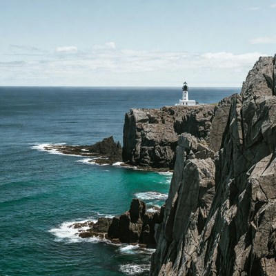 White lighthouse on ocean cliff