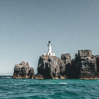 White Lighthouse on Rocky Coastal Cliffs