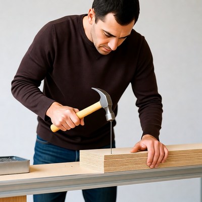 Man hammering nail into wood