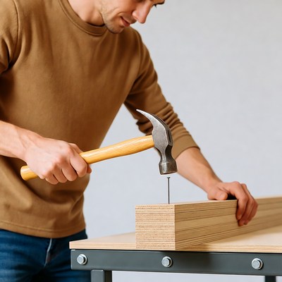 Man hammering nail into wood