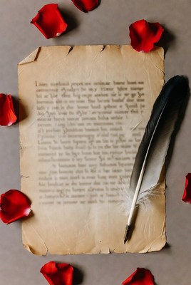 Vintage Letter with Red Roses and Feather