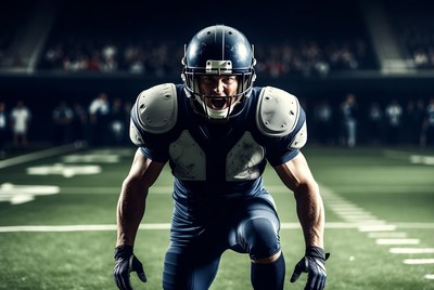 Football player in ready stance