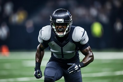 African-American football player in Seahawks uniform