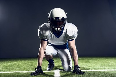 Football player in ready stance