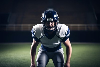 Football player in ready stance