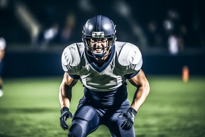 Football player in defensive stance