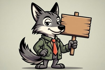 Wolf holding blank sign