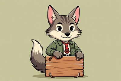 Cartoon Wolf Holding Blank Sign